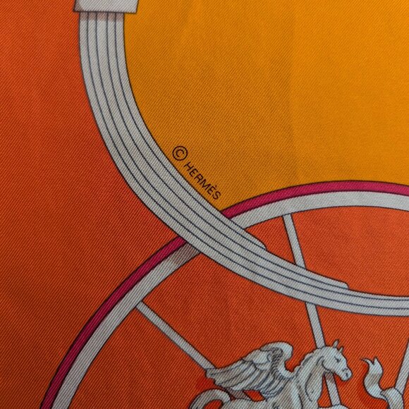 HERMES Springs Ledoux Orange White Red 90 cm Silk Square Scarf Rare Very Good - Picture 6 of 16